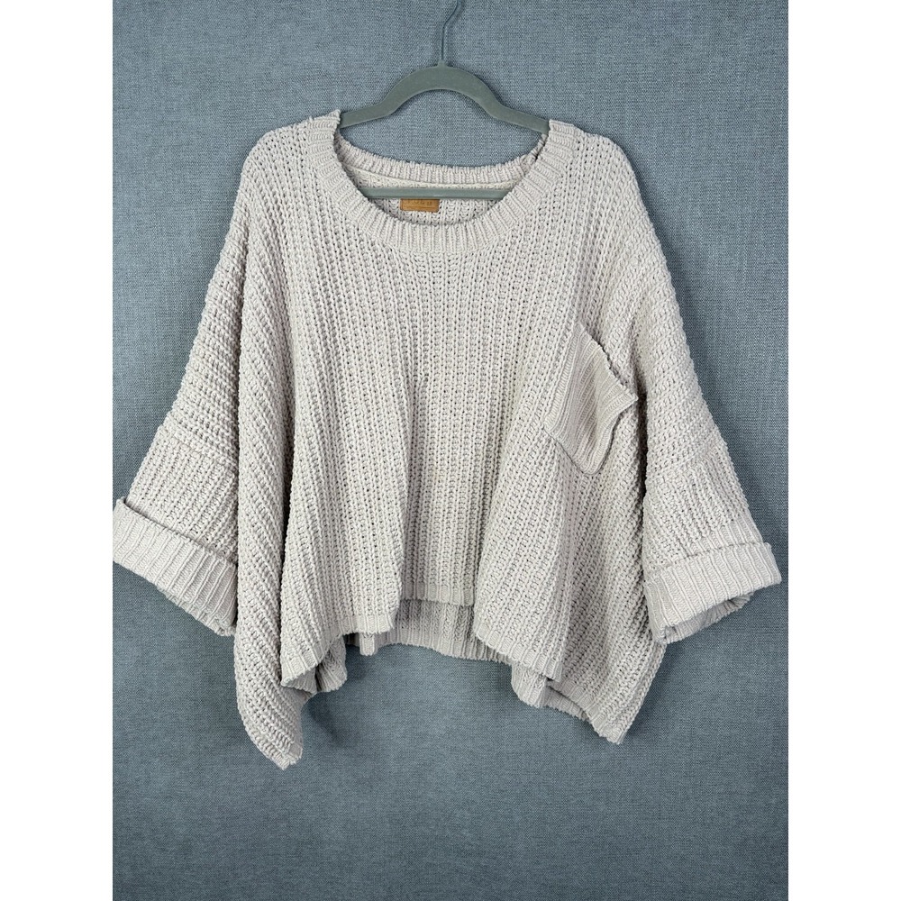 POL Sweater Womens Medium Ivory Beige Oversized Slouchy Crop Pullover Boho Cozy